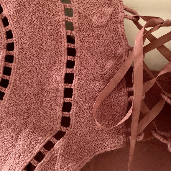 BKE red longsleeve top with lace up back XS - Picture 3 of 3